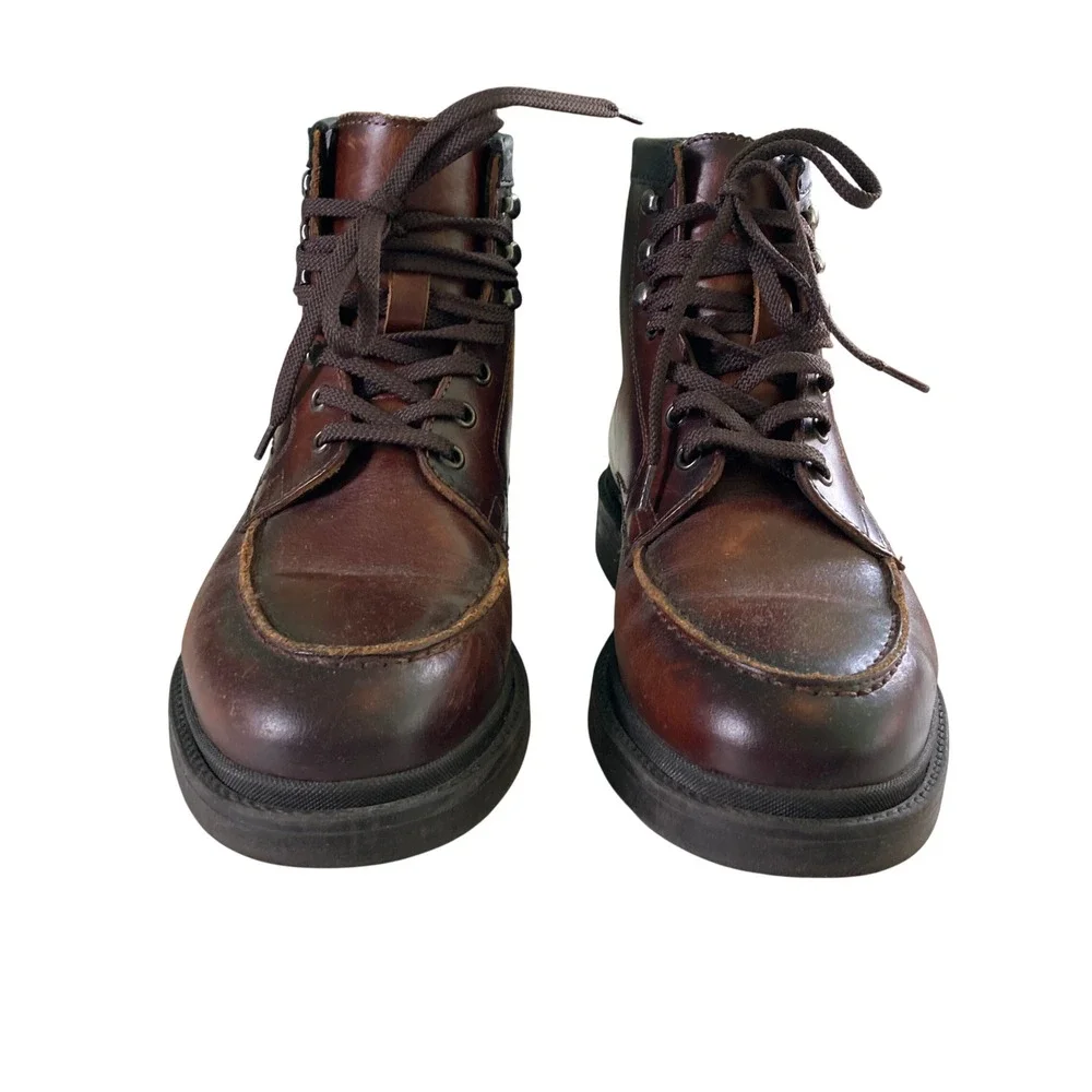 Zara Men's Brown Leather Ankle Lace-Up Chukka Boots Motorcycle (Size EU 40)